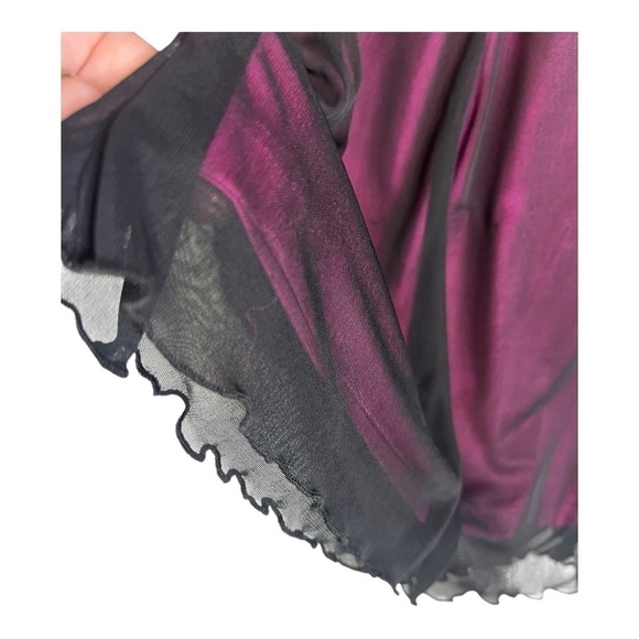 Vintage Scarlett Black Sheer Overlay Hot Pink Ruffle Collar Hem Mini Shirt Dress - Picture 6 of 13